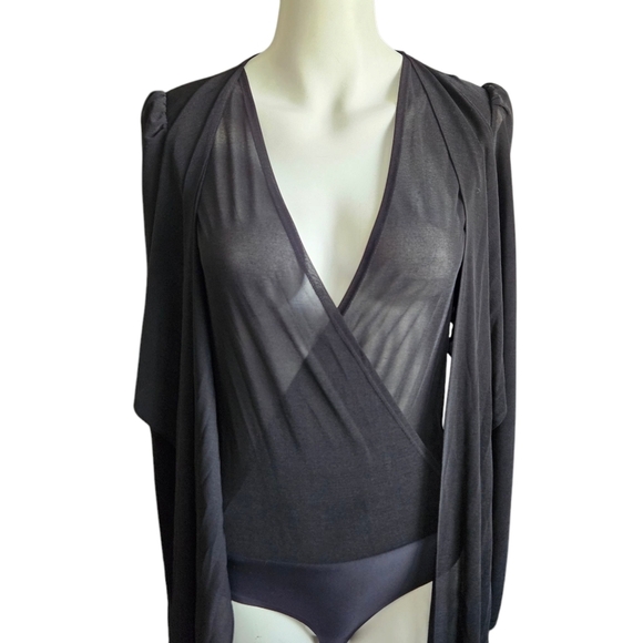 Diane Von Furstenberg Constanza Black Mesh Wrap Style Bodysuit Size XS - Picture 2 of 10